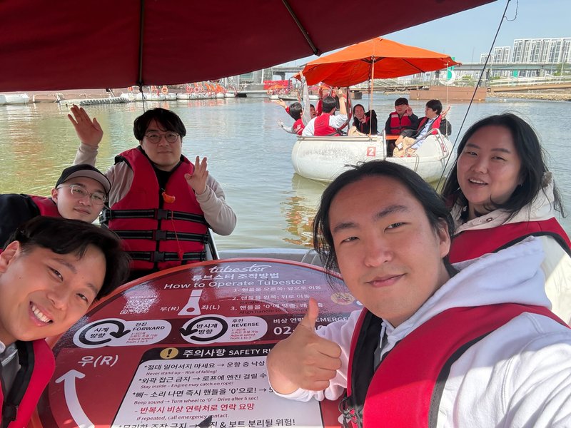 Spring outing: boating on the river