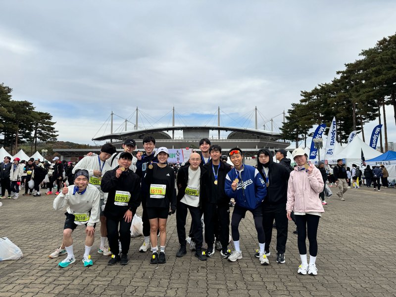 Lab team after the Son Kee-chung Peace Marathon, Seoul World Cup Stadium